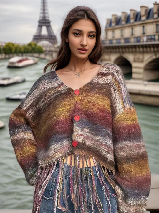 Damen Kurzer Strickjacke mit auffälligem Fransen-Design R&B