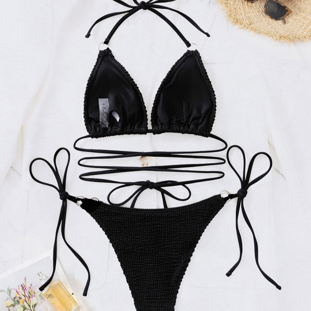 Damen Triangel-Bikini mit trendy Wickel-Design und einzigartigem Strickmuster R&B