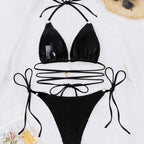 Damen Triangel-Bikini mit trendy Wickel-Design und einzigartigem Strickmuster R&B