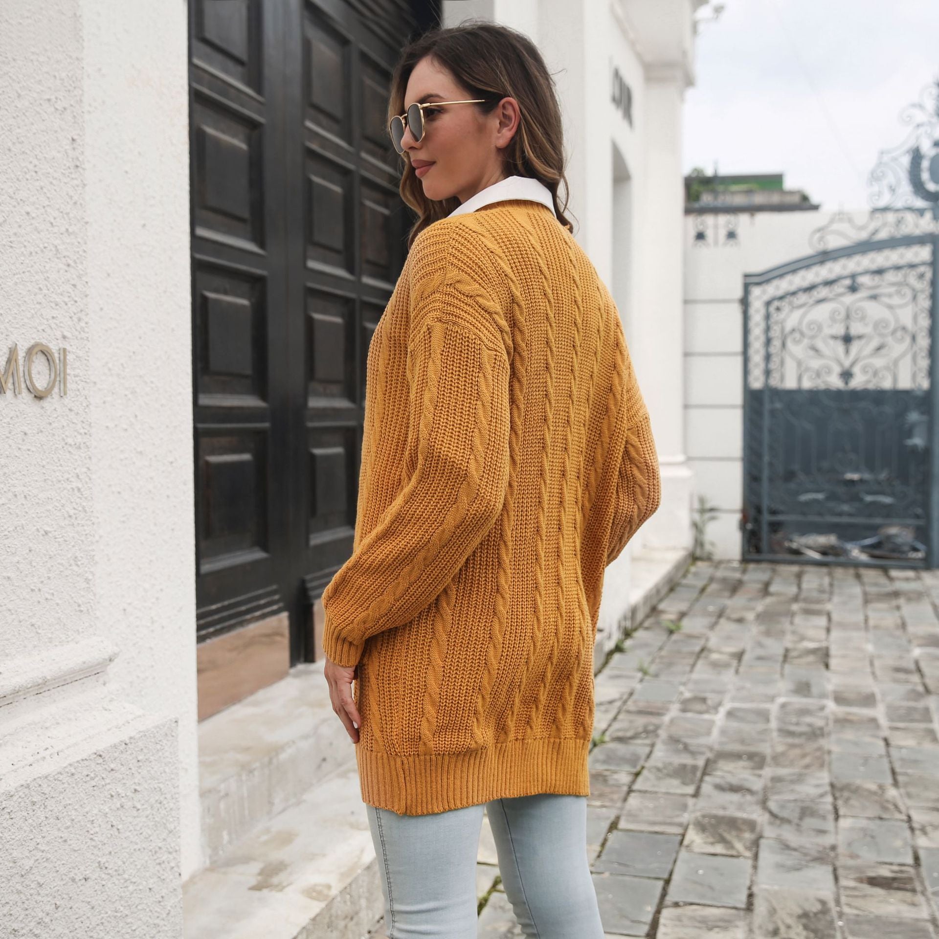 Damen Großer Strickcardigan mit Zopfmuster R&B
