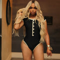 Damen Modischer Body mit Knopfdetails R&B