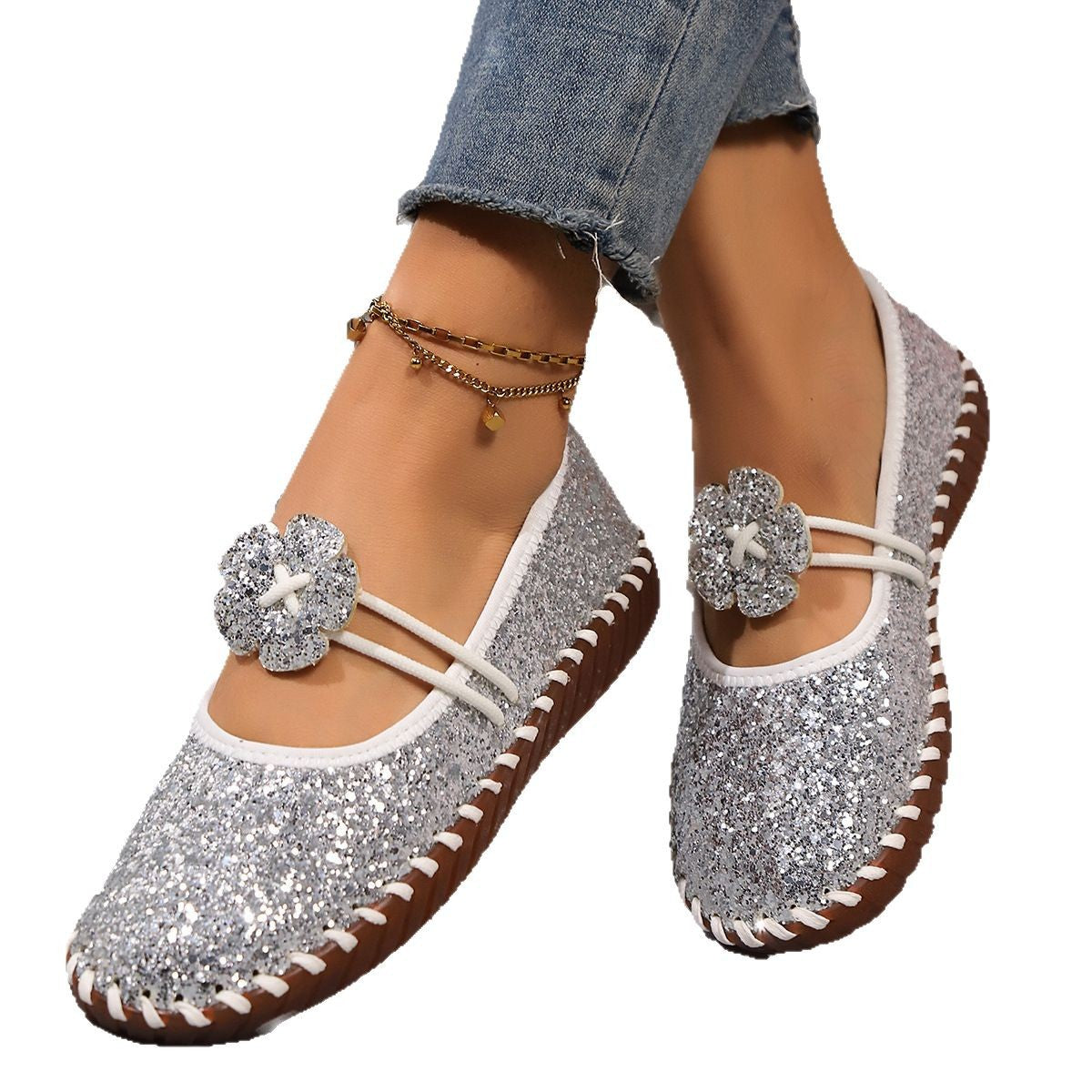 Damen Glitzernde Ballerinas mit floralen Akzenten R&B