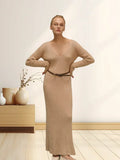 Damen Langarm-Strickkleid mit tiefem V-Ausschnitt und figurbetonter Silhouette R&B