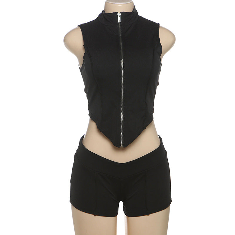 Damen Sportliches Zweiteiliges Set mit Stehkragen und kurzem Schnitt R&B