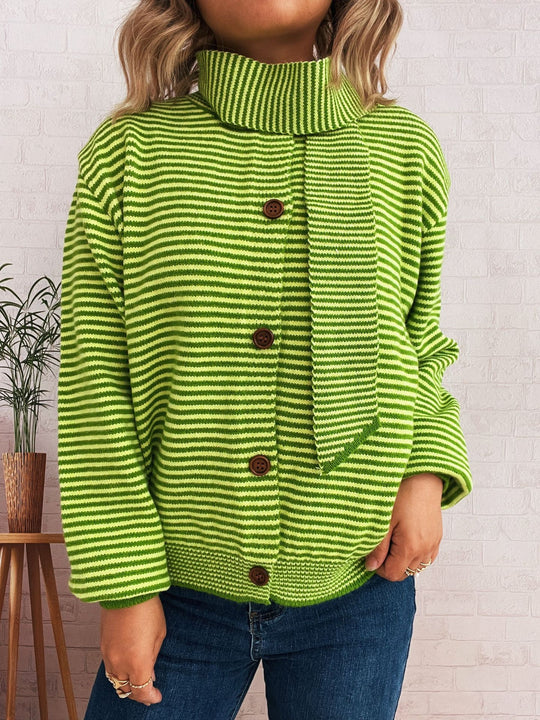 Damen gestreifte Strickjacke mit modernem Kragen und Knopfverschluss R&B