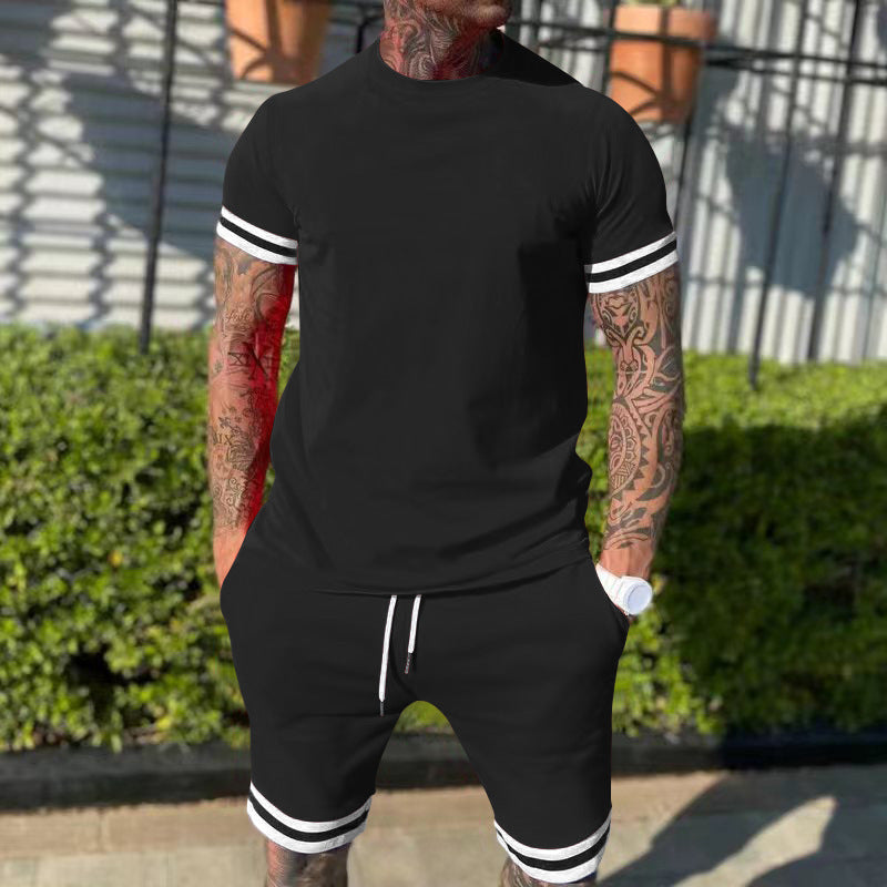 Herren nan sportliches Freizeitset aus Baumwolljersey mit Rundhalsshirt und Kordel-Kurzhose R&B