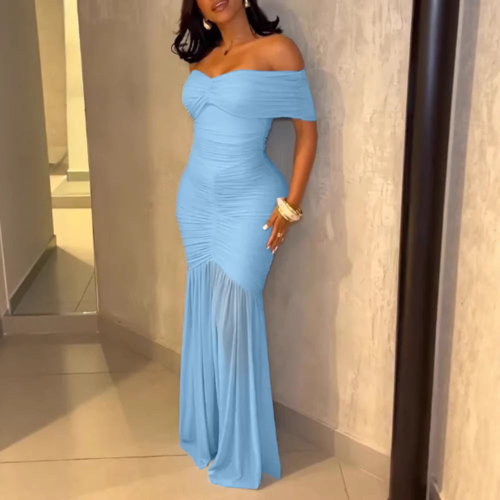 Damen Off-Shoulder Maxikleid mit elegantem Raffungseffekt R&B