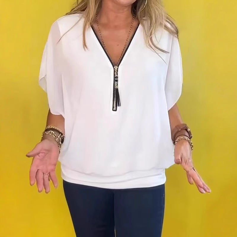 Damen schicke Bluse mit Reißverschluss R&B