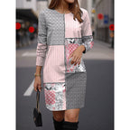 Damen Modisches Kleid mit geometrischem Muster und langen Ärmeln R&B