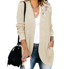 Damen lässige Strickjacke mit offenen Ärmeln und praktischen Taschen R&B