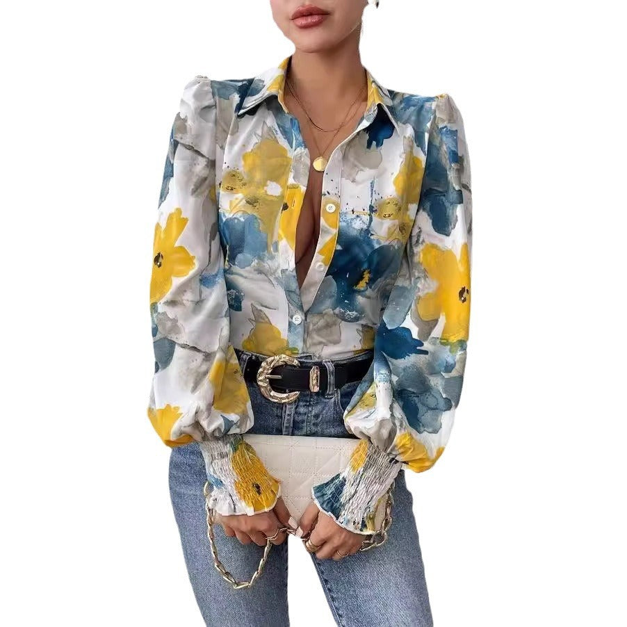 Damen Bluse mit floralen Mustern und puffärmel R&B