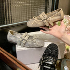 Damen Ballerinas mit doppeltem Riemen und funkelnder Optik R&B