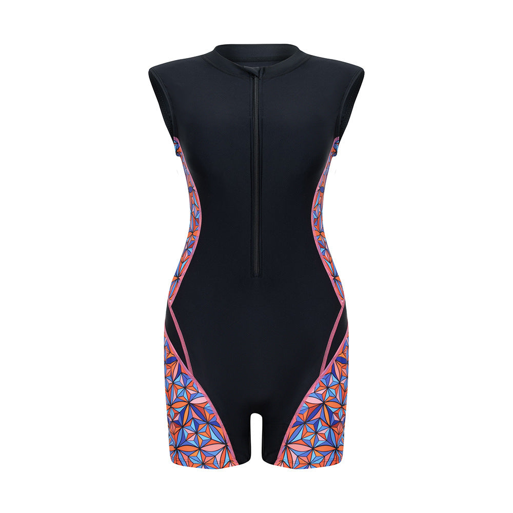 Damen Sportlicher Langarm-Schwimmanzug mit modernen grafischen Akzenten R&B