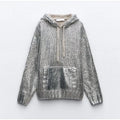 Damen Glitzernder Strickpullover mit Kapuze und praktischer Kängurutasche R&B