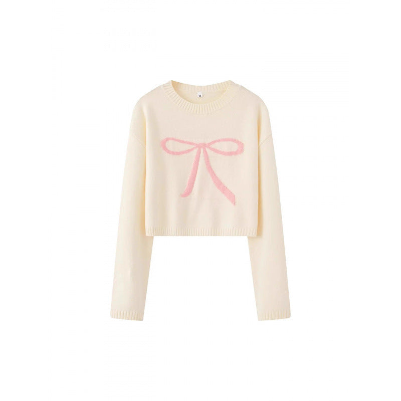Damen Cropped Pullover mit verspieltem Schleifenmotiv R&B