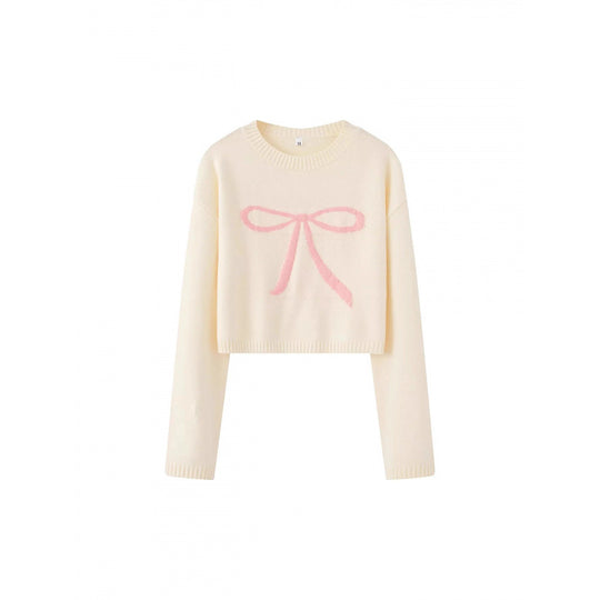Damen Cropped Pullover mit verspieltem Schleifenmotiv R&B