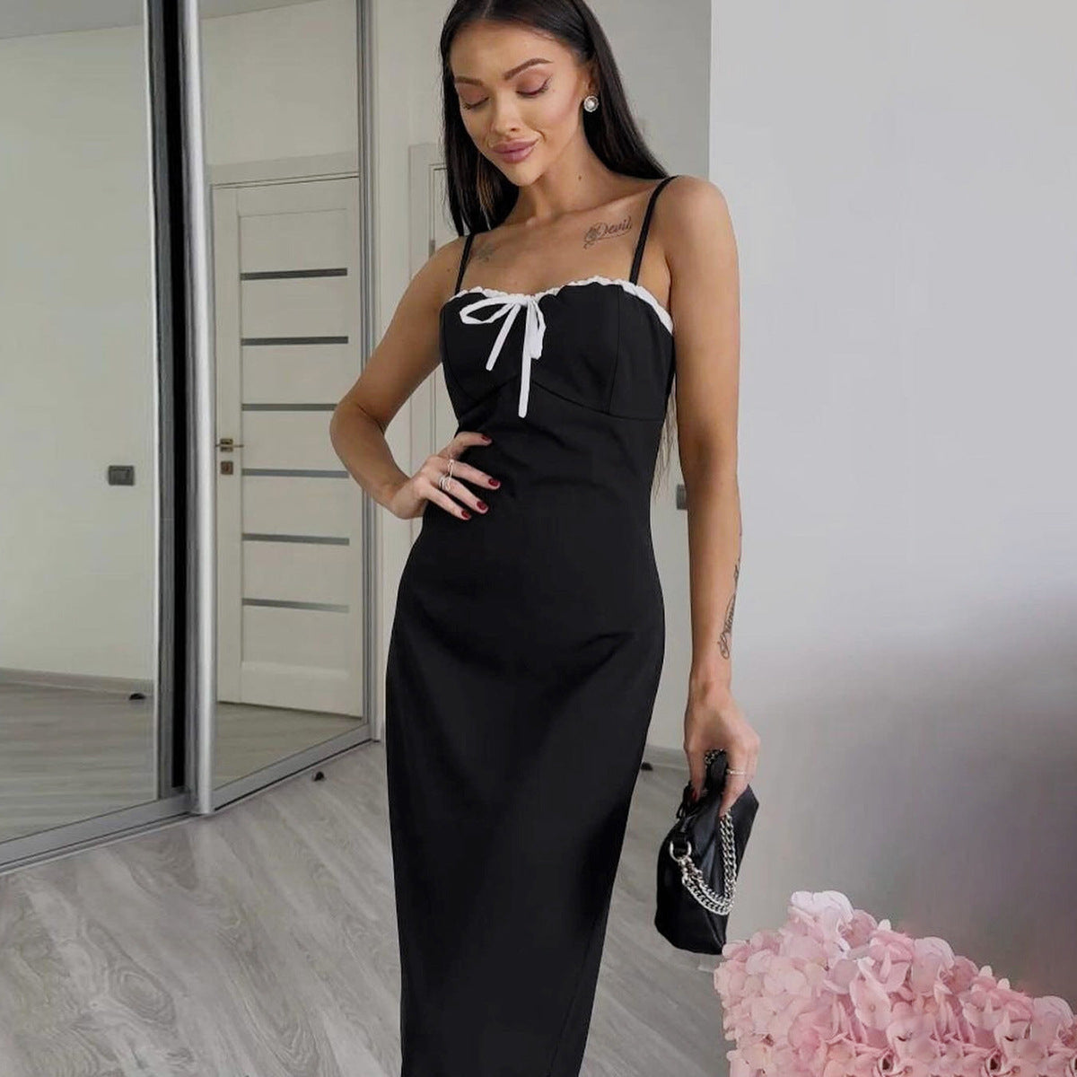 Damen Schickes Casual-Midikleid mit verstellbaren Spaghetti-Trägern R&B