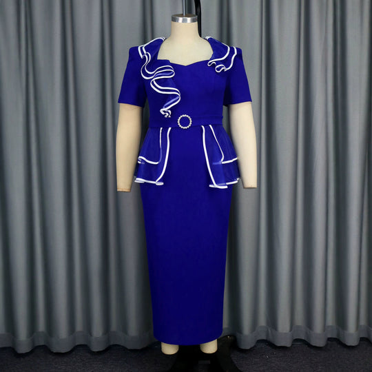 Damen figurbetontes Kleid mit fließendem Rüschendesign R&B