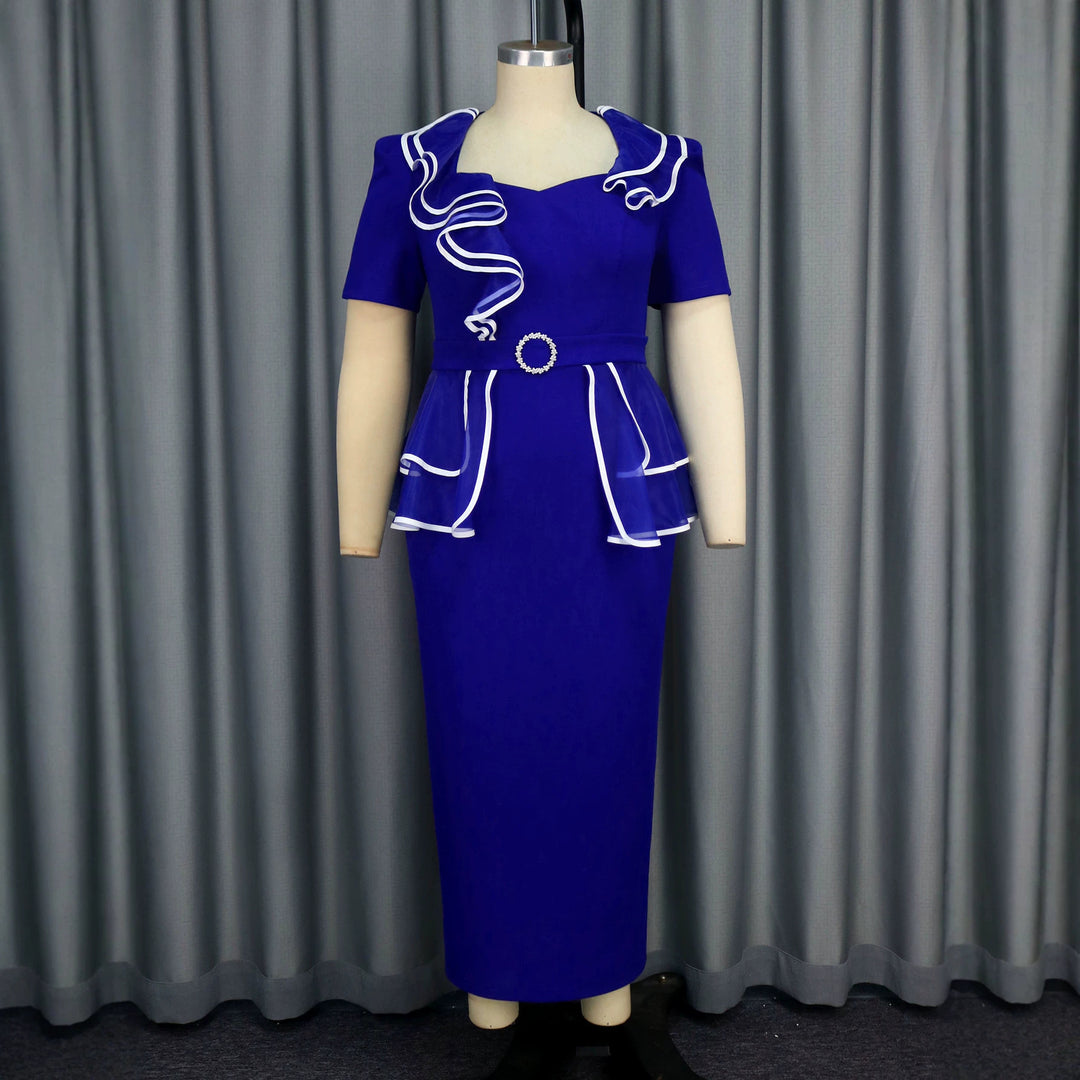 Damen elegantes Midikleid mit Rüschendetails und tailliertem Gürtel R&B