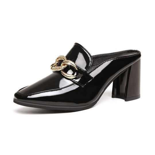 Damen Klassische Mules mit glitzerndem Schnallen-Detail und komfortablem Blockabsatz R&B