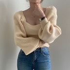 Damen Cropped Pullover mit voluminösen Ärmeln und Rippstruktur R&B