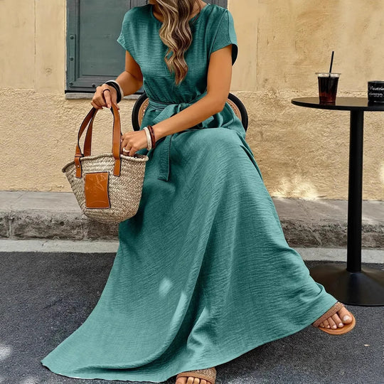 Damen Maxikleid mit Taillengürtel und lässigem Schnitt R&B