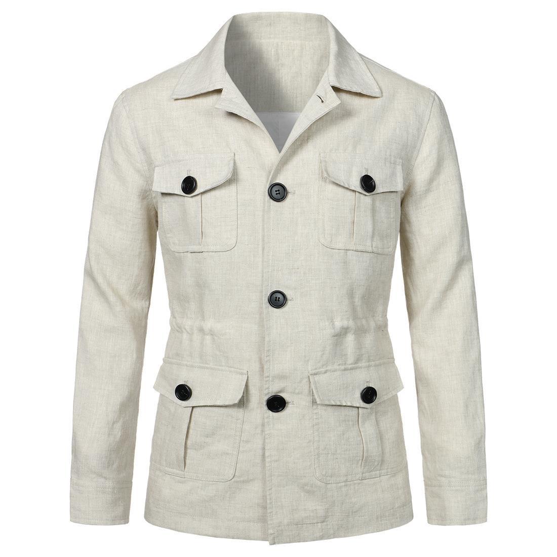 Herren nan Utility-Jacke aus Leinen mit vier aufgesetzten Taschen und taillierter Silhouette R&B