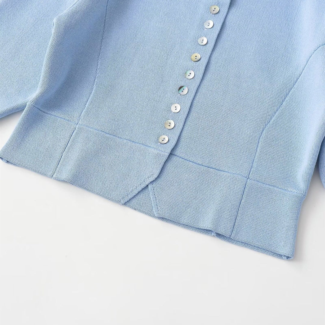 Damen elegantes Cardigan mit feinem Rippenmuster und dekorativen Knöpfen R&B