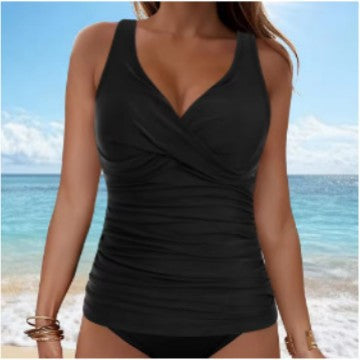 Damen elegantes Wickel-Badeoberteil mit Rüschen R&B