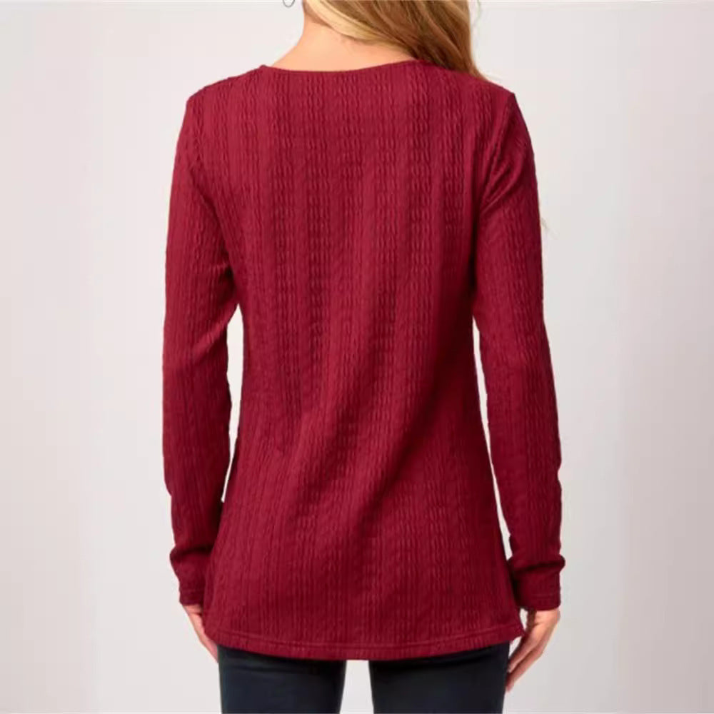 Damen asymmetrisches Langarmshirt mit Knopfdetails und strukturiertem Design R&B