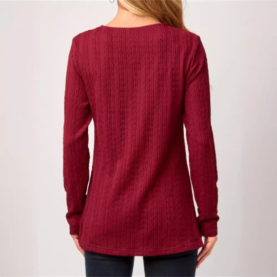 Damen asymmetrisches Langarmshirt mit Knopfdetails und strukturiertem Design R&B