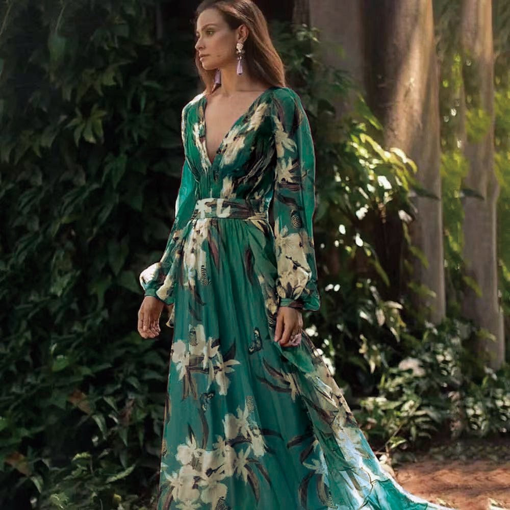 R&B | Damen Maxikleid Fließendes V-Ausschnitt