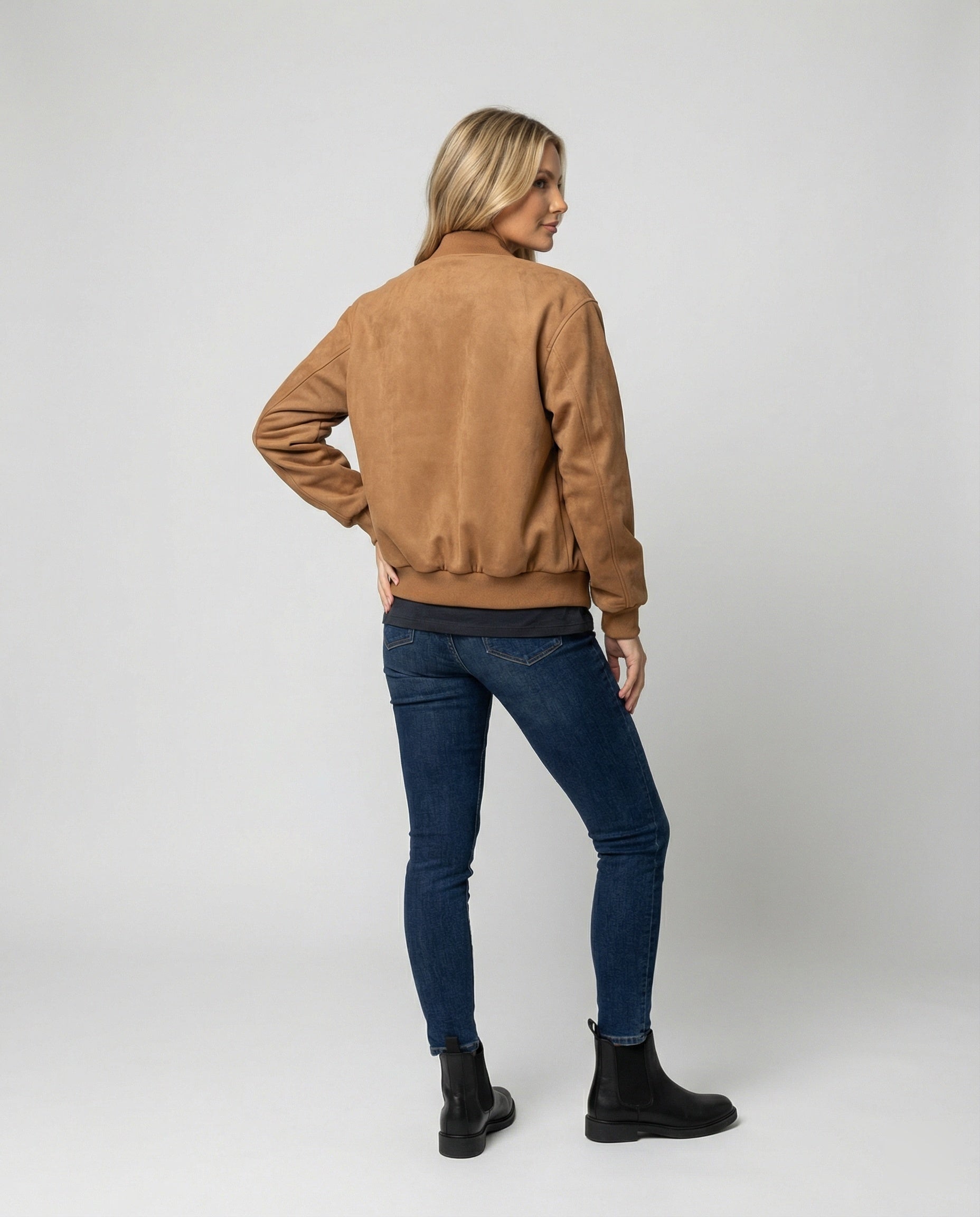 Damen Jacke Vintage Wildleder-Optik Braun Locker Herbst