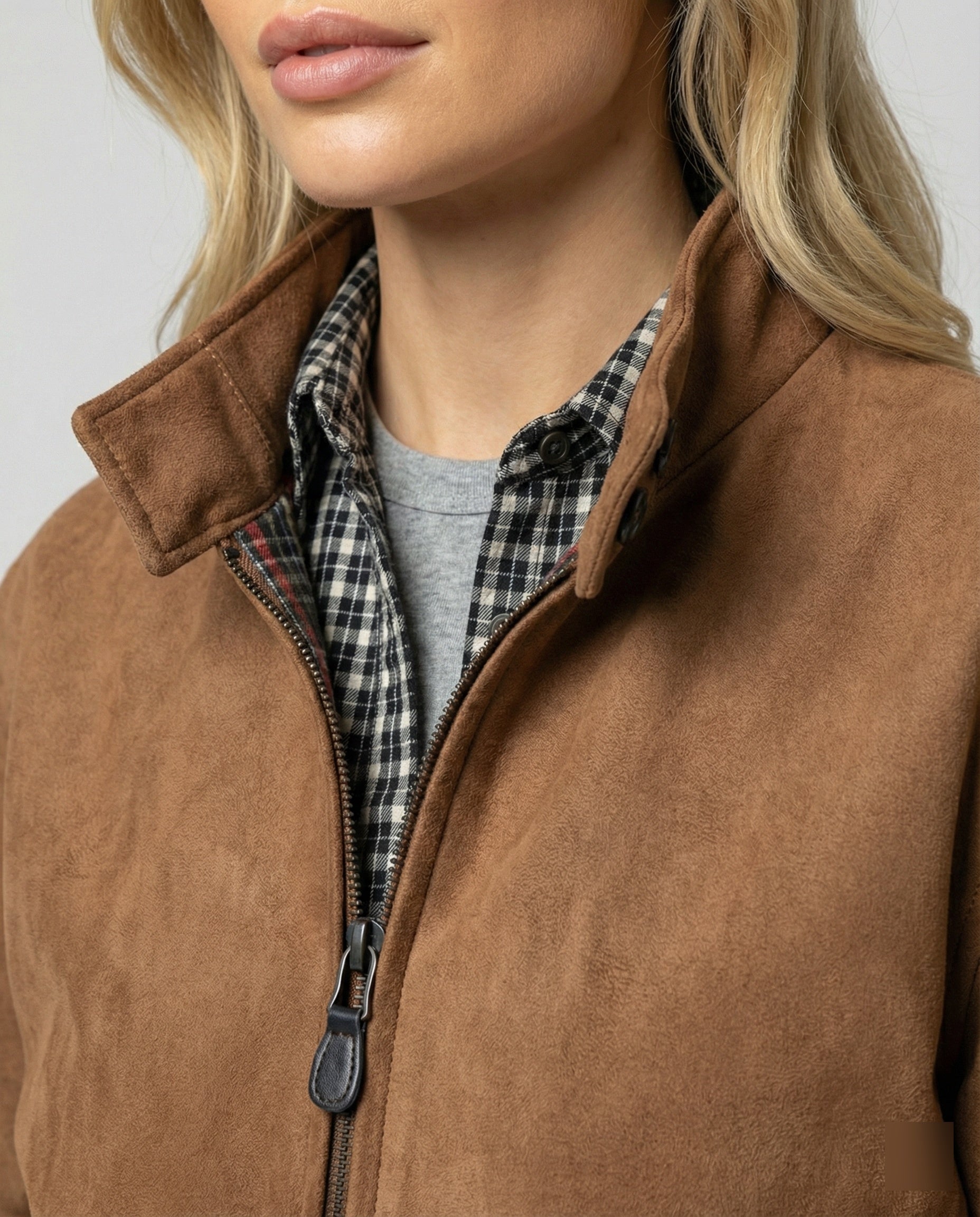 Damen Jacke Vintage Wildleder-Optik Braun Locker Herbst