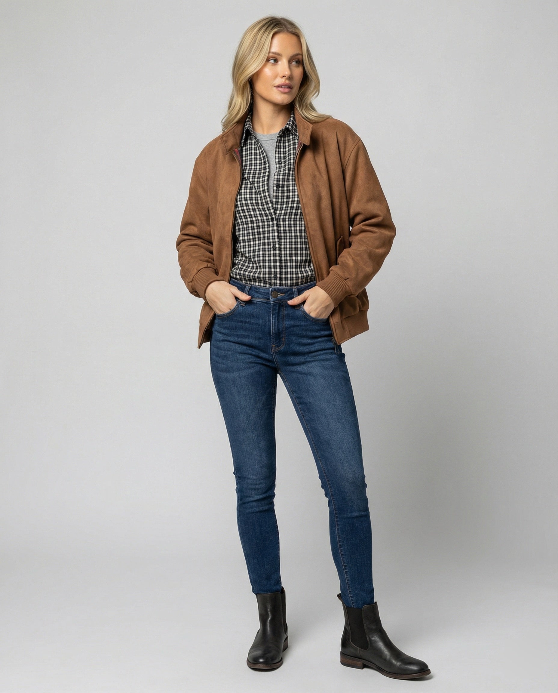 Damen Jacke Vintage Wildleder-Optik Braun Locker Herbst