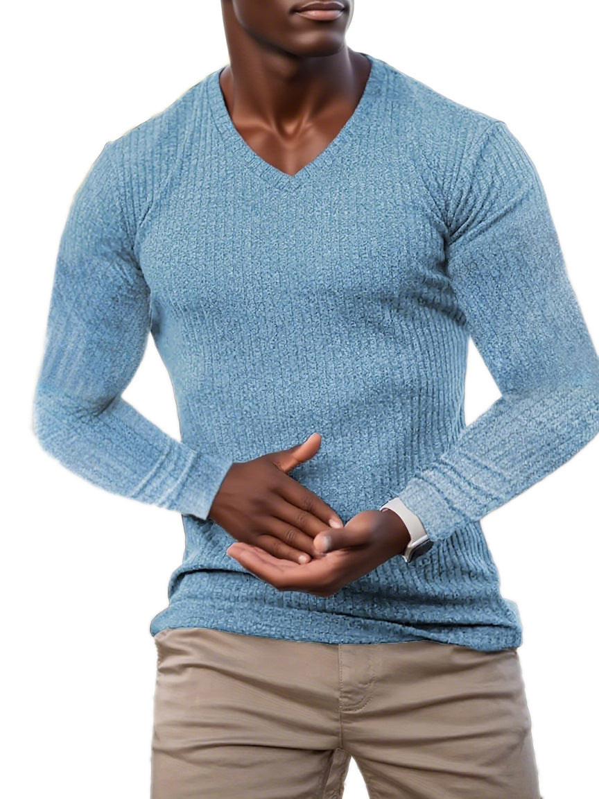 Herren elegantes V-Ausschnitt Pullover aus strukturiertem Strickmaterial R&B