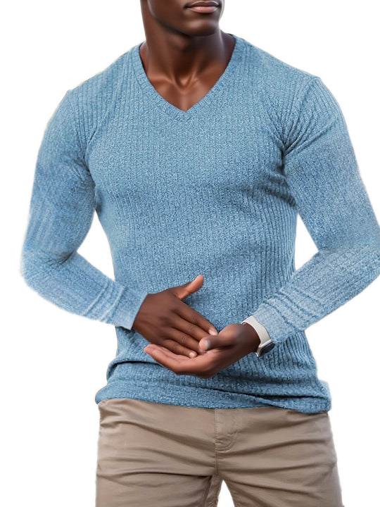 Herren elegantes V-Ausschnitt Pullover aus strukturiertem Strickmaterial R&B