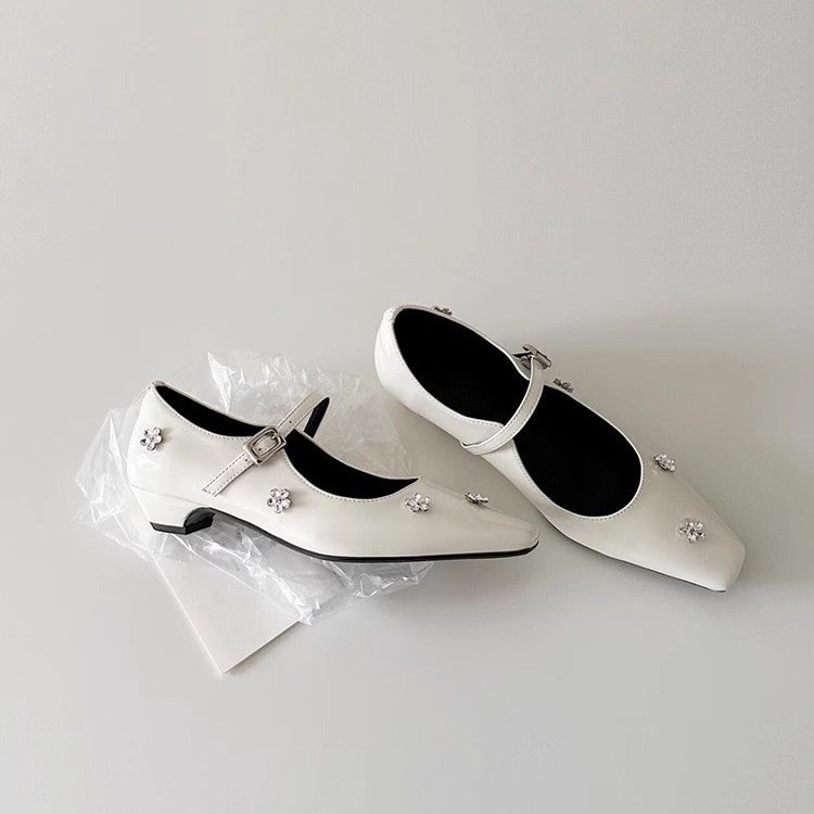 Damen Ballerina-Schuhe mit verziertem Riemen und glänzenden Applikationen