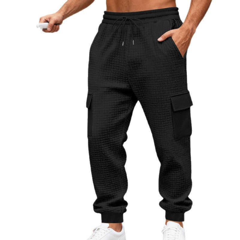 Herren nan Waffelstruktur Cargohose im Joggingstil mit Klappentaschen und elastischem Bund R&B