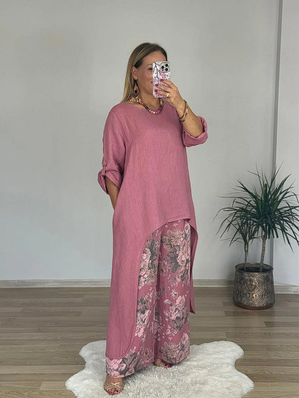 Damen Relaxed Fit Leinen Tunika Top R&B