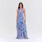 Damen Romantisches Maxi-Party Kleid mit voluminösen Rüschendetails EB