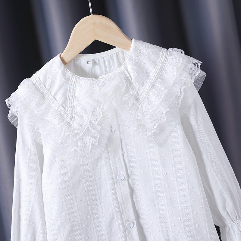 Mädchen Bluse mit voluminösem Rüschenkragen und feinen Stickereien R&B