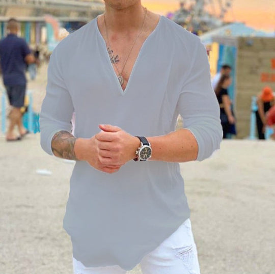 Herren Langarmshirt mit V-Ausschnitt und lockerer Passform R&B