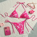 Damen Triangel-Bikini mit floralen Mustern und verstellbaren BindR&Bändern R&B