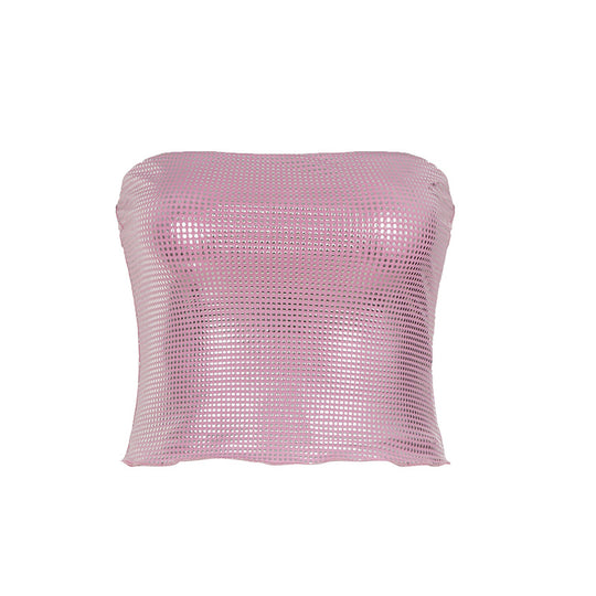 Damen Cropped Oberteil mit Netzdesign und schimmernden Akzenten R&B