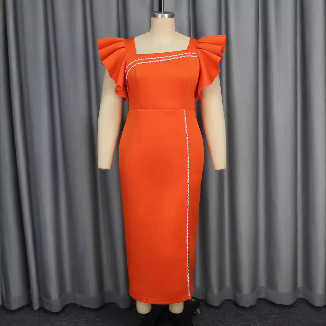 Damen Elegantes Maxikleid mit Puffärmeln und funkelnden Akzenten R&B
