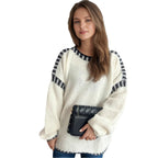 Damen lässiger Oversized-Pullover mit modischem Streifenmuster und strukturiertem Design R&B