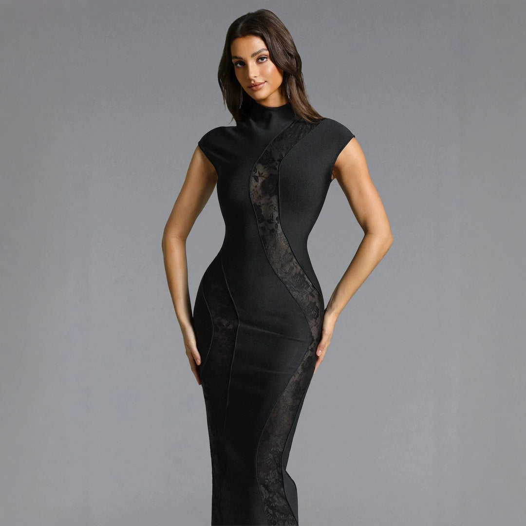 Damen Elegantes Kleid mit transparenten Spitzeinsätzen R&B