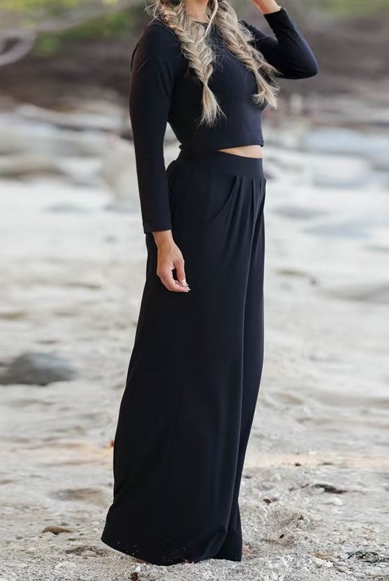 Damen lässiges Set aus cropped Oberteil und weiten Hose R&B