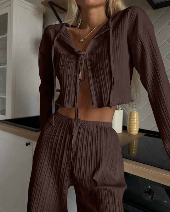 Damen lässiges Strickset mit verstellbarem Kordelzug R&B